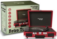 Vintage Vinyl, tragbar, rot | Retrodesign Plattenspieler mit integriertem Lautsprecher