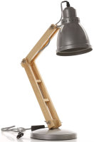 GRUNDIG Design-Tischlampe silber | Echtholzarm individuell einstellbar, gewebtes Kabel, 25W