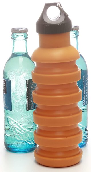 Silikon-Trinkflasche (550ml) orange | Faltbar, BPA frei - FDA genehmigt, Kunststoffverschluss