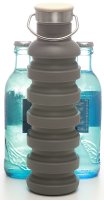 Silikon-Trinkflasche (700ml), grau | Faltbar, BPA frei - FDA genehmigt, Holzverschluss