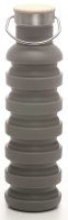Silikon-Trinkflasche (700ml), grau | Faltbar, BPA frei - FDA genehmigt, Holzverschluss