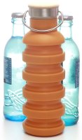 Silikon-Trinkflasche (550ml) orange | Faltbar, BPA frei - FDA genehmigt, Holzverschluss