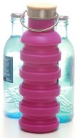 Silikon-Trinkflasche (550ml), pink | Faltbar, BPA frei - FDA genehmigt, Holzverschluss
