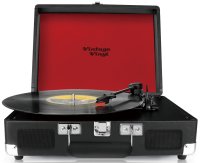 Vintage Vinyl, tragbar, schwarz | Retrodesign Plattenspieler mit integriertem Lautsprecher